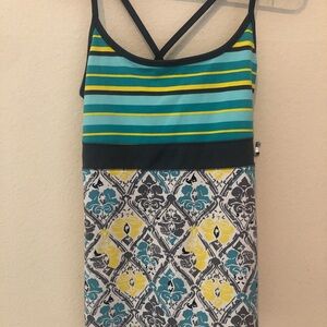 Soybu Striped and Patterned Tank Top - Teal, Yellow, Black